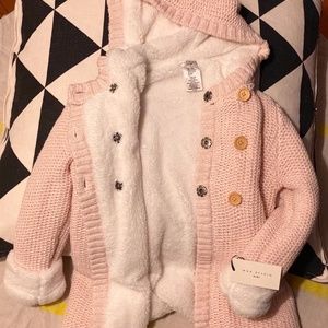 NWT Blush Sparkle Knit Faux Fur Hooded Cardigan Sweater Jacket - Heavy + Warm